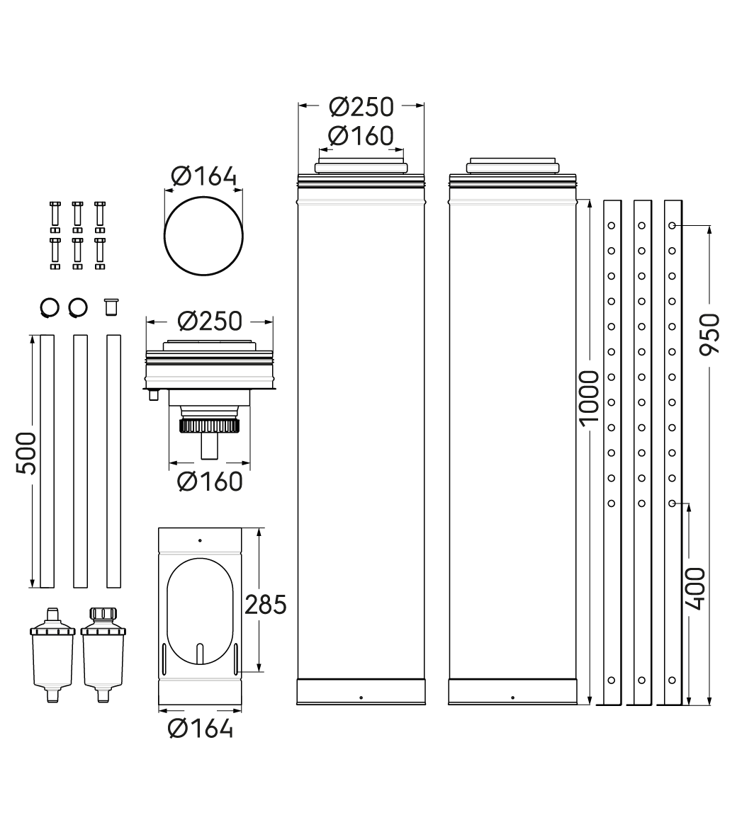 Schéma technique - Kit départ 3CET concentrique D160/250mm 0 Appareil avec support trépied