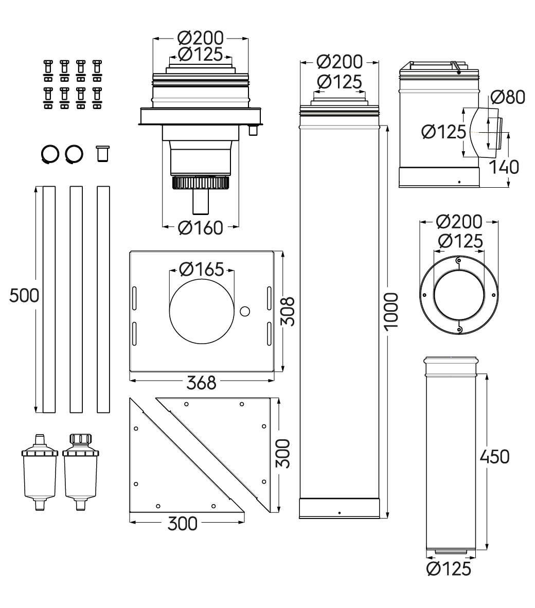 Schéma technique - Kit départ 3CET concentrique D125/200mm 1 Appareil avec support chaise