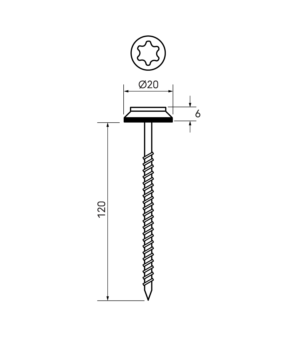 Schéma technique - Vis inox L120