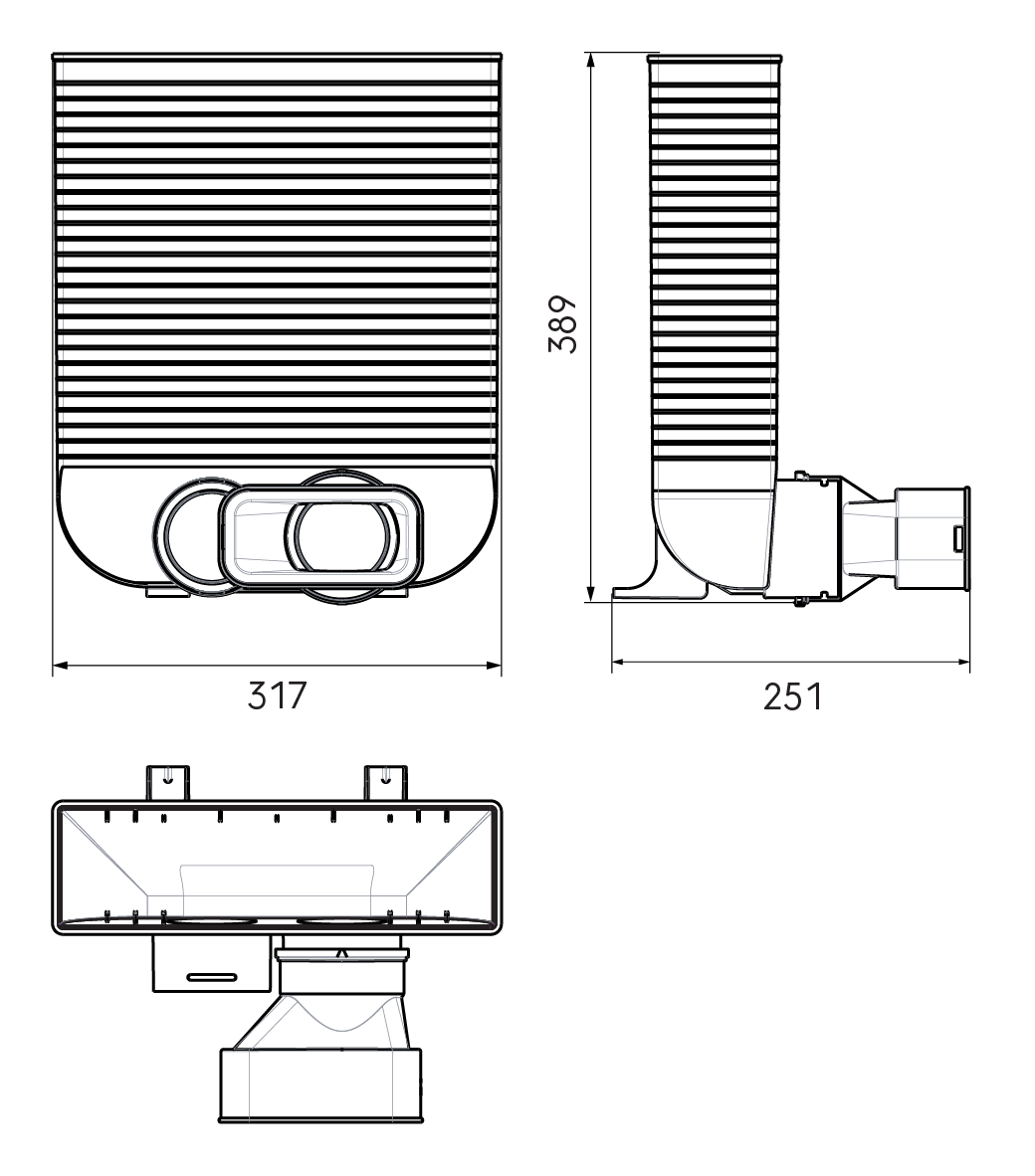 Dimensional drawing – AE55SC Floor Grille Adaptor