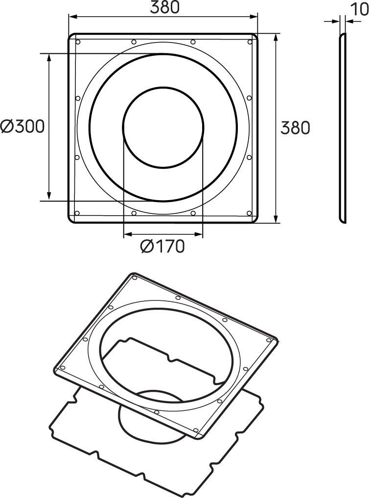 Dimensional drawing - Screw-fix Airtight Terminal Seal 180-250mm