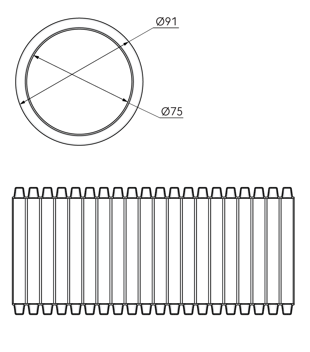 Dimensional drawing – AE48C Semi-Rigid Duct