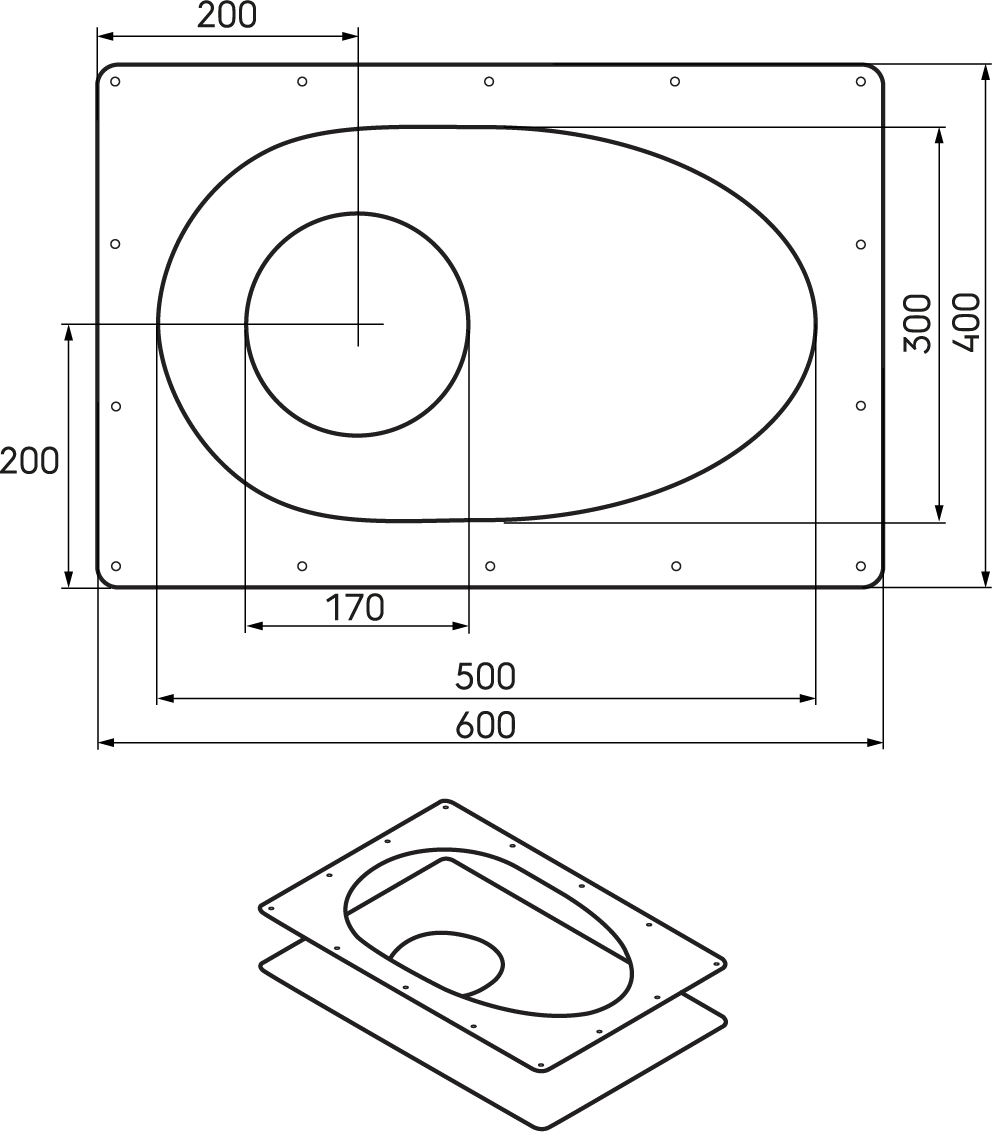 Dimensional drawing - Screw-fix Airtight Terminal Seal 180-250mm