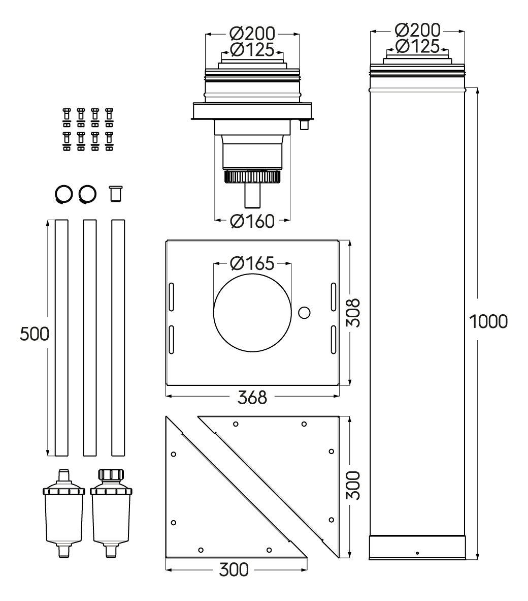 Schéma technique - Kit départ 3CET concentrique D125/200mm 0 Appareil avec support chaise