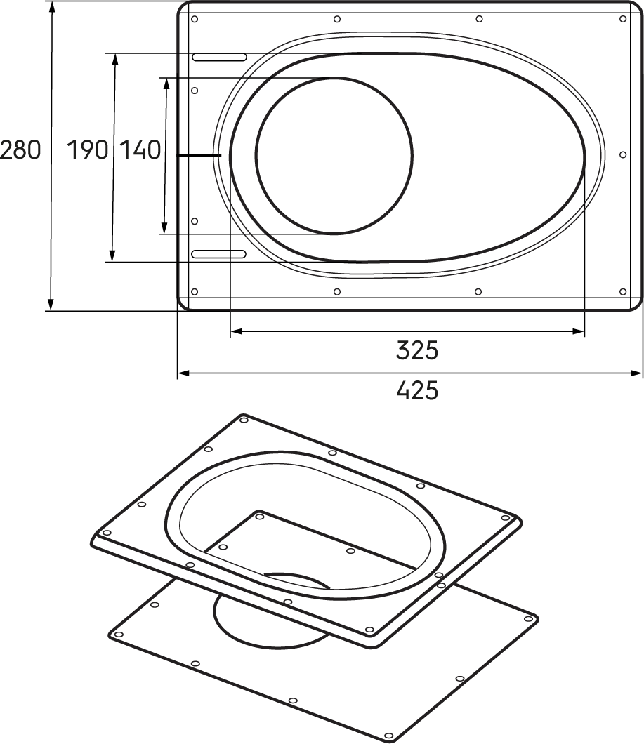 Dimensional drawing - Screw-fix Airtight Roof Terminal Seal 150-186mm