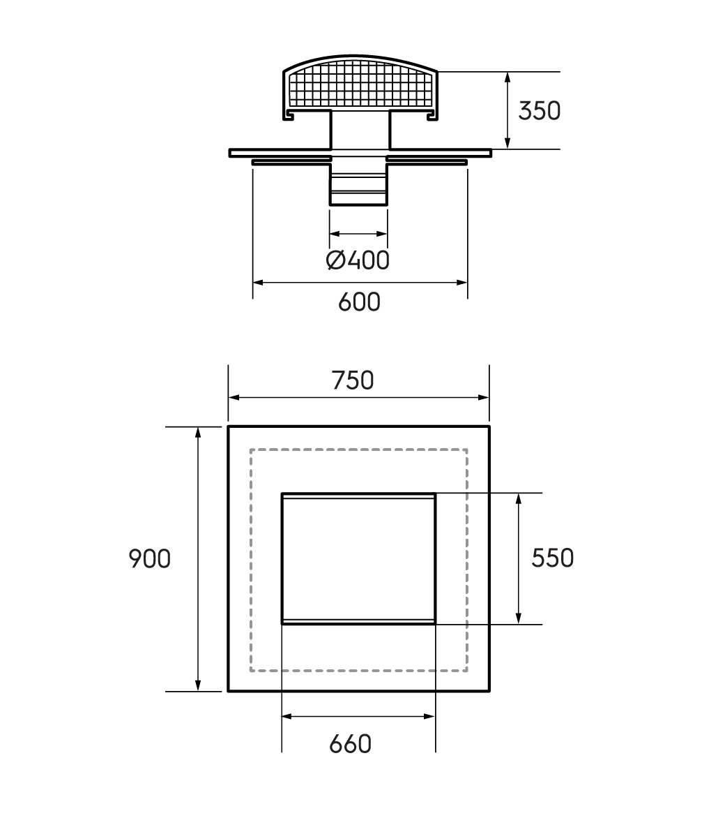 Dimensional drawing - Roof Terminal Ubiflu 9 400mm