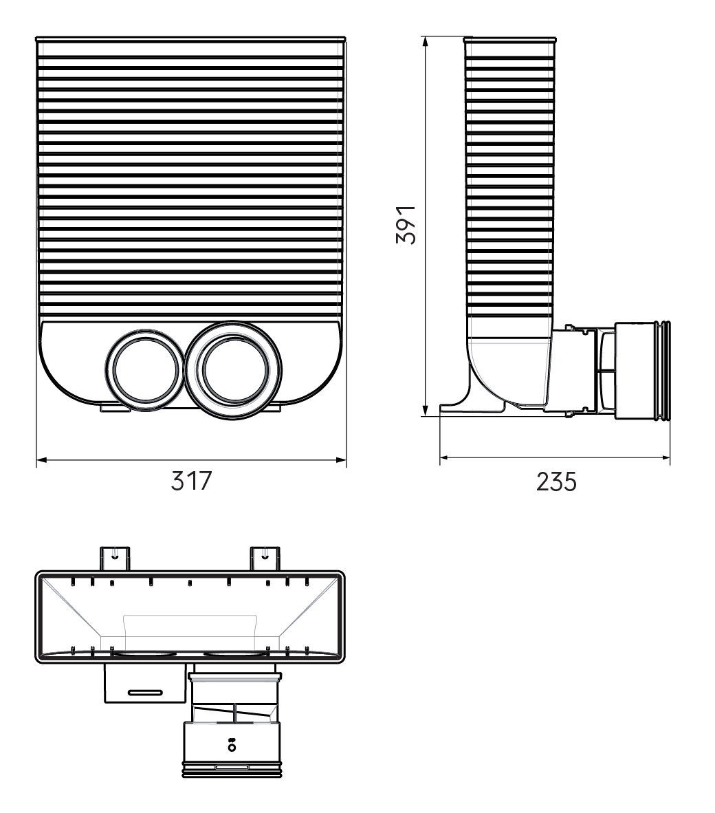 Dimensional drawing – AE48C Floor Grille Adaptor