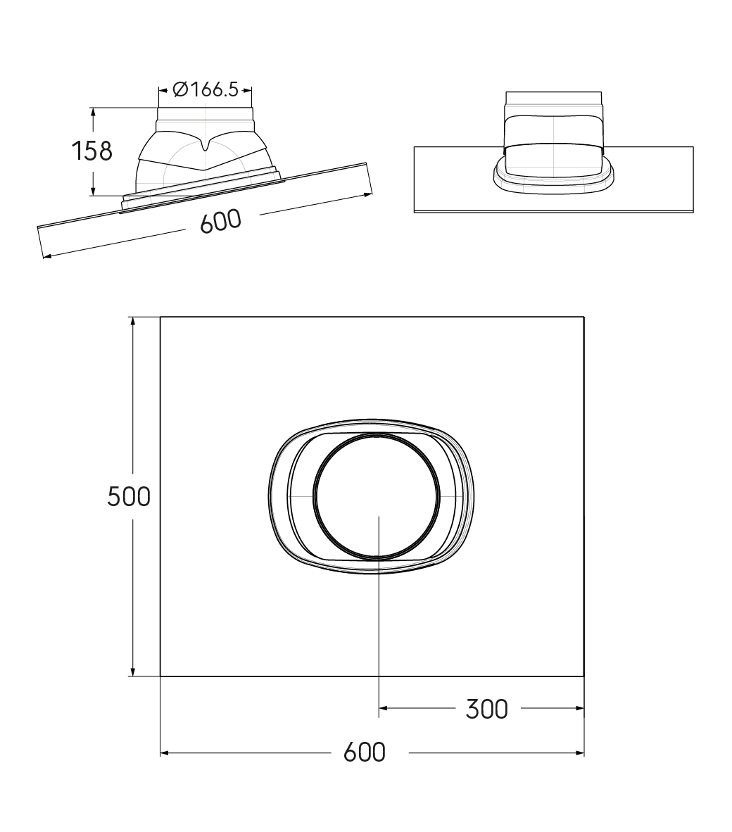 Schéma technique - Solin toit 5 à 25° Ubiflex D160mm