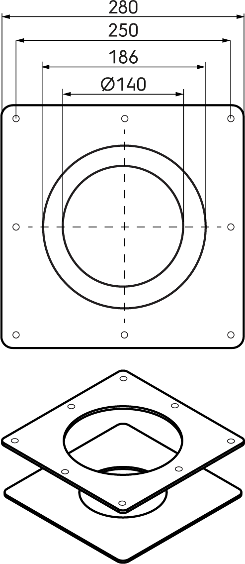 Dimensional drawing - Screw-fix Airtight Terminal Seal 150-186mm