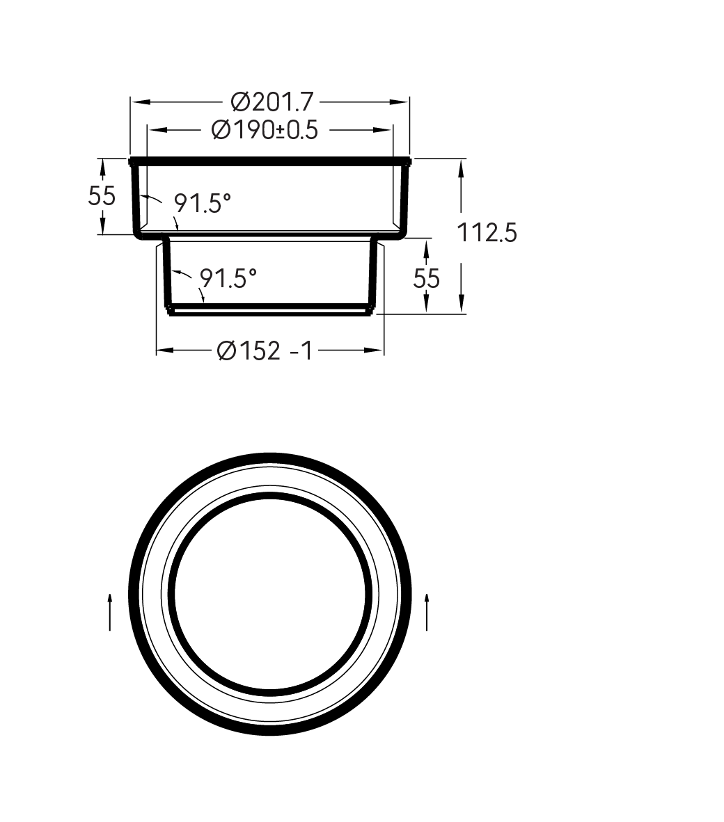 Dimensional Drawing - Aerfoam Adaptor 160 (F) - 150 (M)