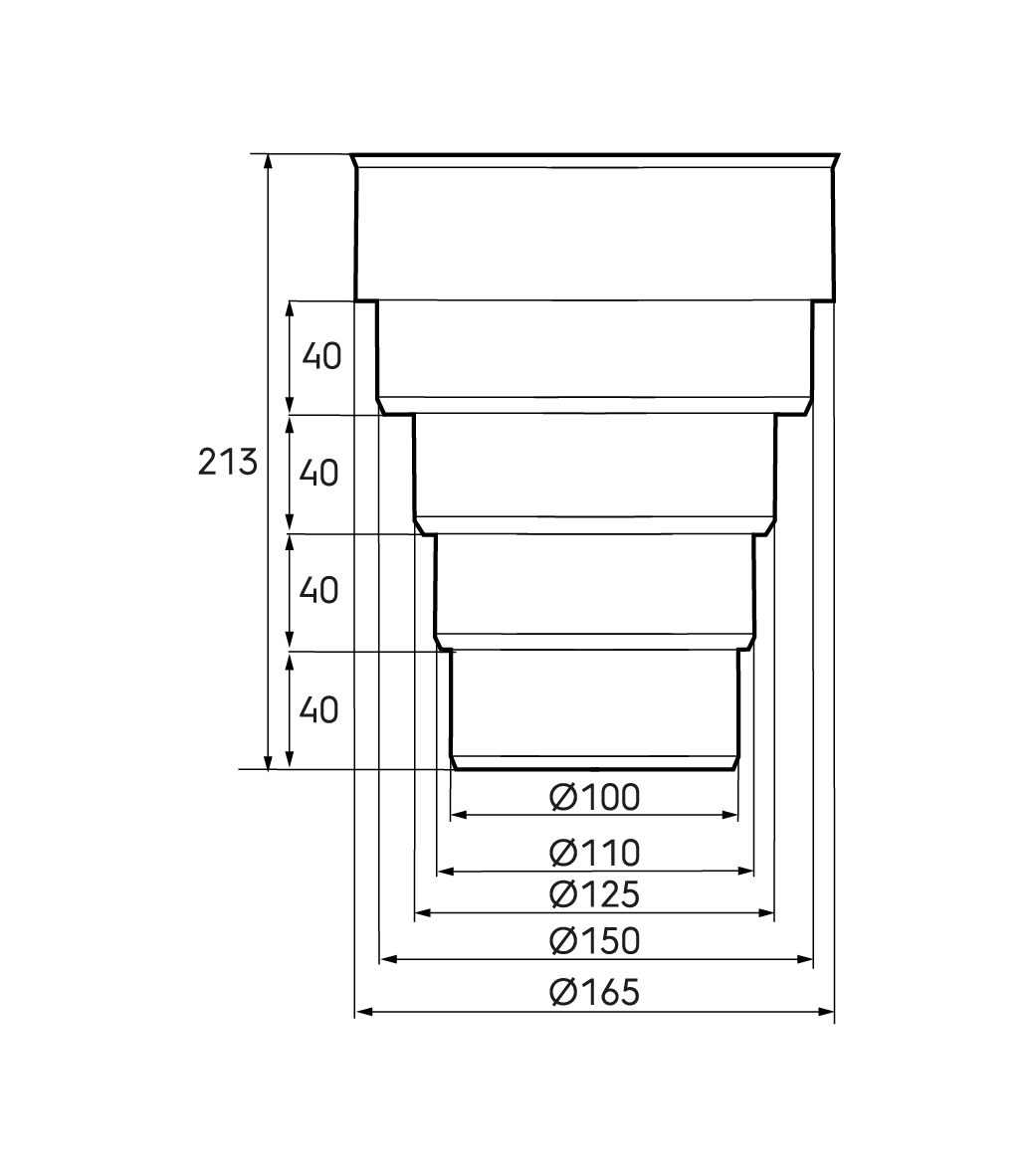 Dimensional drawing - Adaptor 100-110-125-150-160