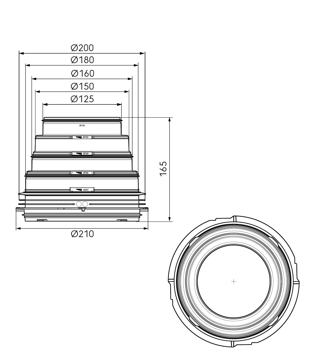 Dimensional drawing – DBOX Stepped Adaptor 125-150-160-180-200