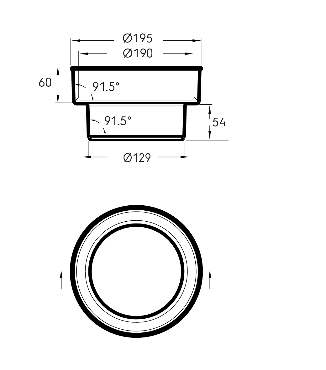 Dimensional Drawing -Aerfoam Adaptor 160 (F) - 125 (M)
