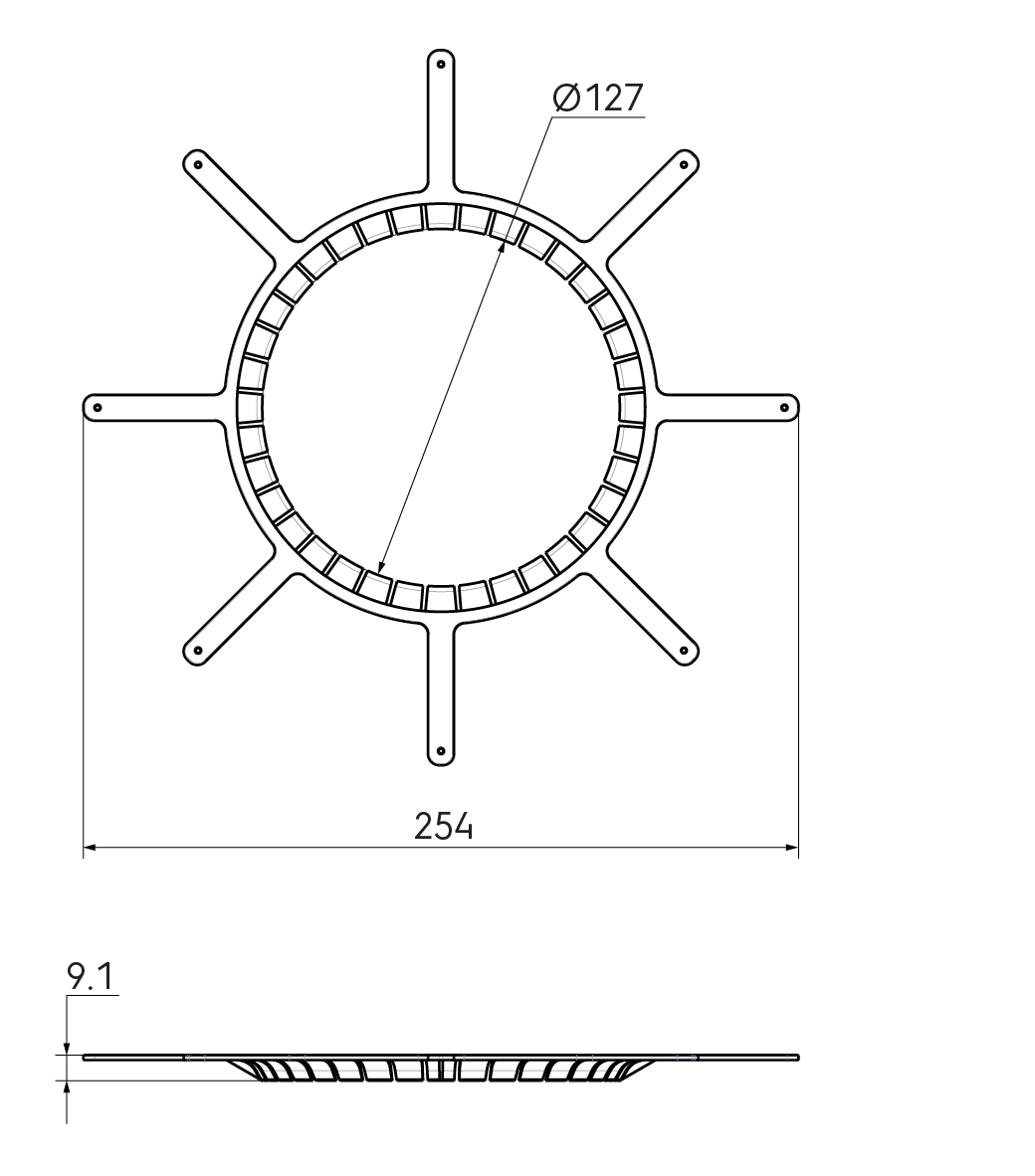 Dimensional drawing - Air Excellent valve adaptor flange 125mm