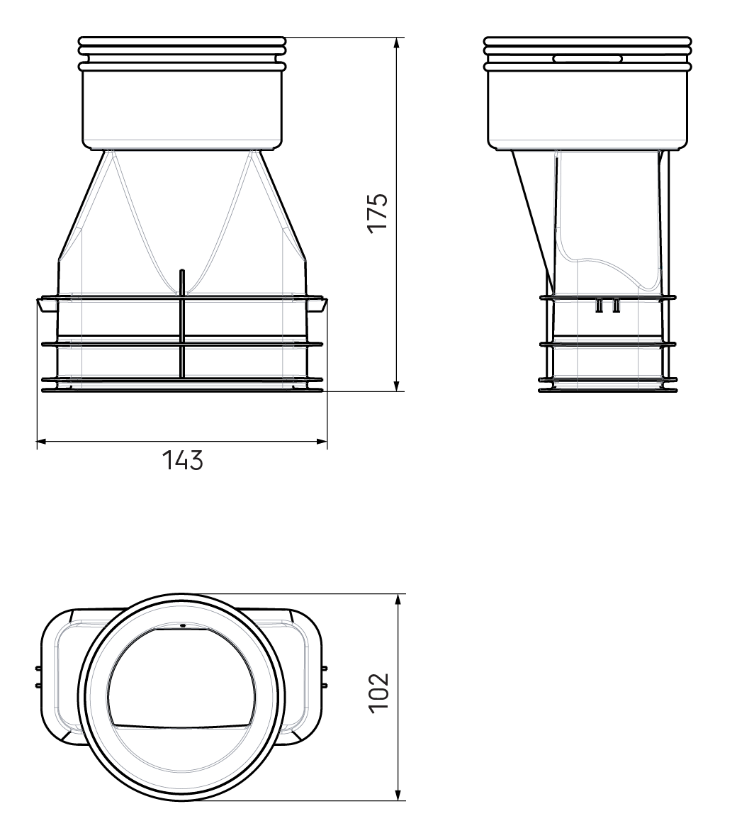 Dimensional drawing – AE48C - AE55SC Adaptor