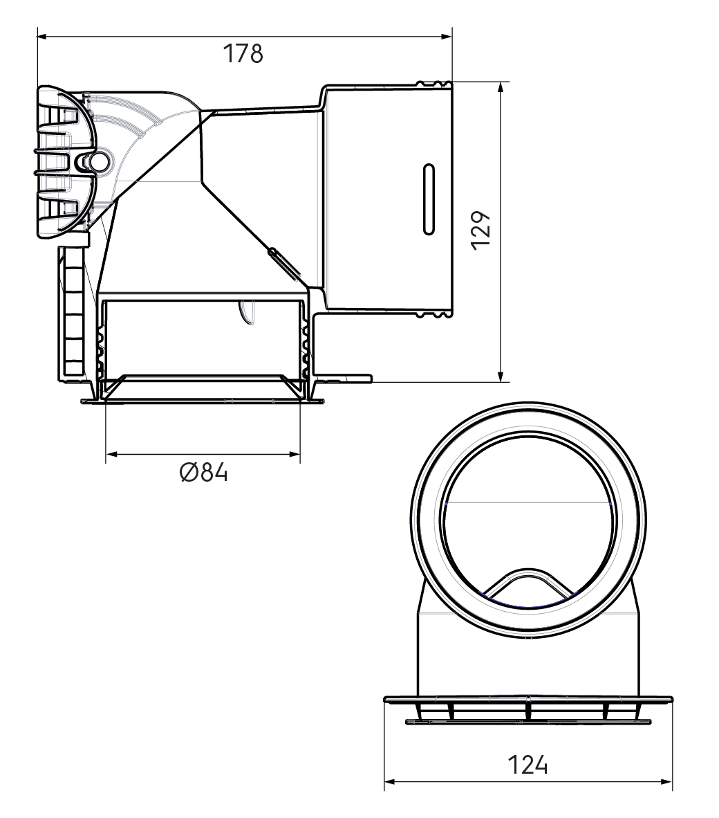 Dimensional drawing – AE48C Valve Adaptor Bend 90°