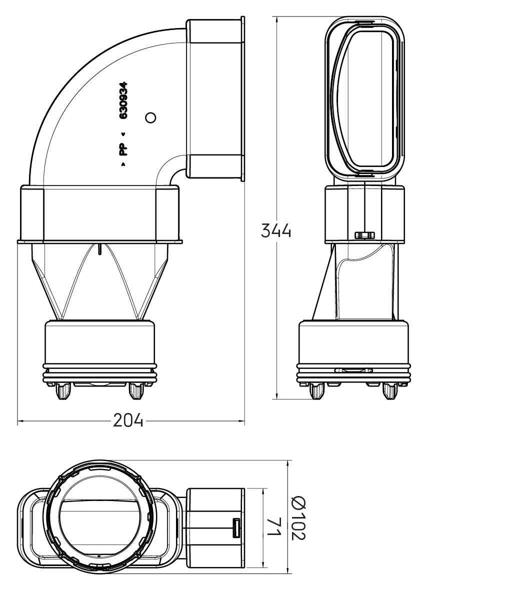 Dimensional drawing - Air Excellent AE48C - AE55SC Horizontal Bend Adaptor Kit
