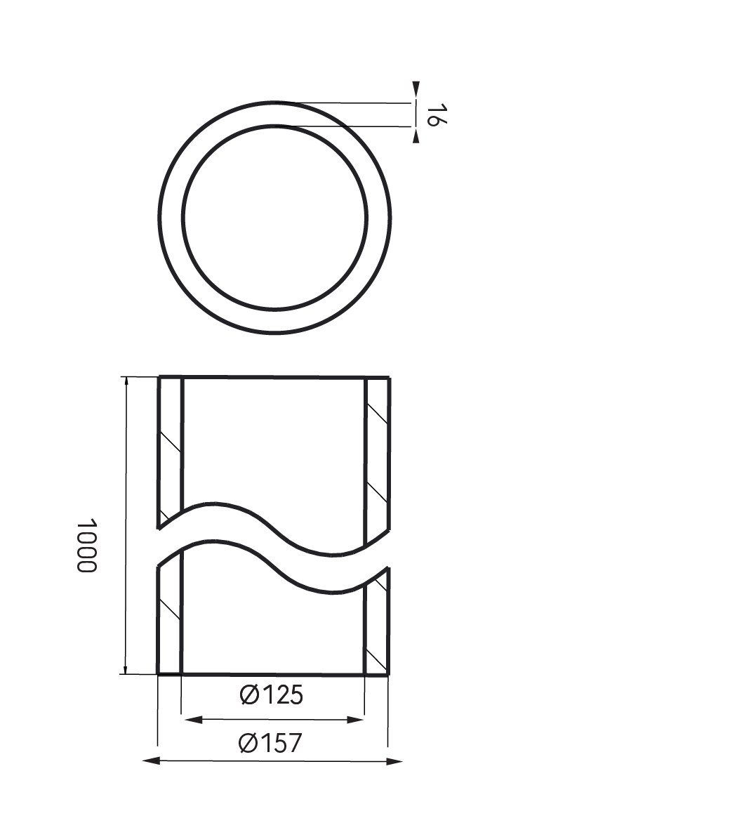 Dimensional Drawing - Aerfoam duct 125x1000mm