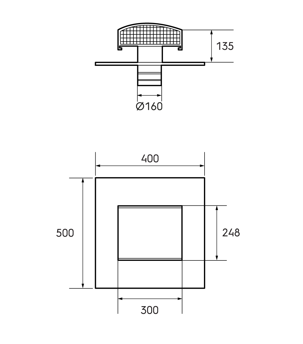 Dimensional drawing - Roof Terminal Ubiflu 9 160mm