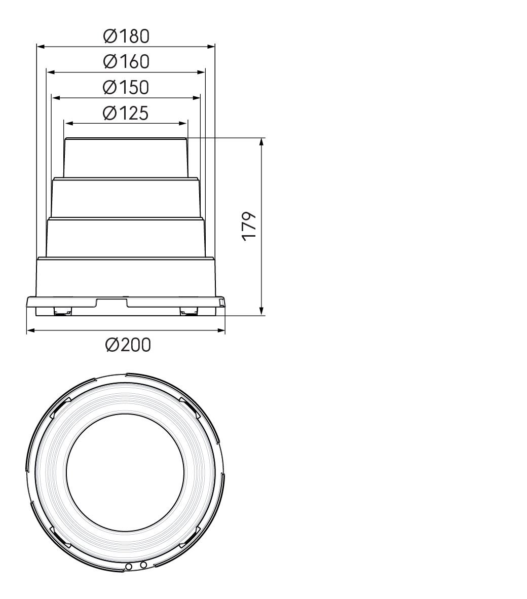 Dimensional drawing – DBOX Stepped Adaptor 125-150-160-180