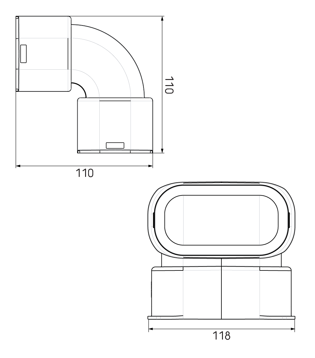 Dimensional drawing – AE35SC Vertical Bend 90°