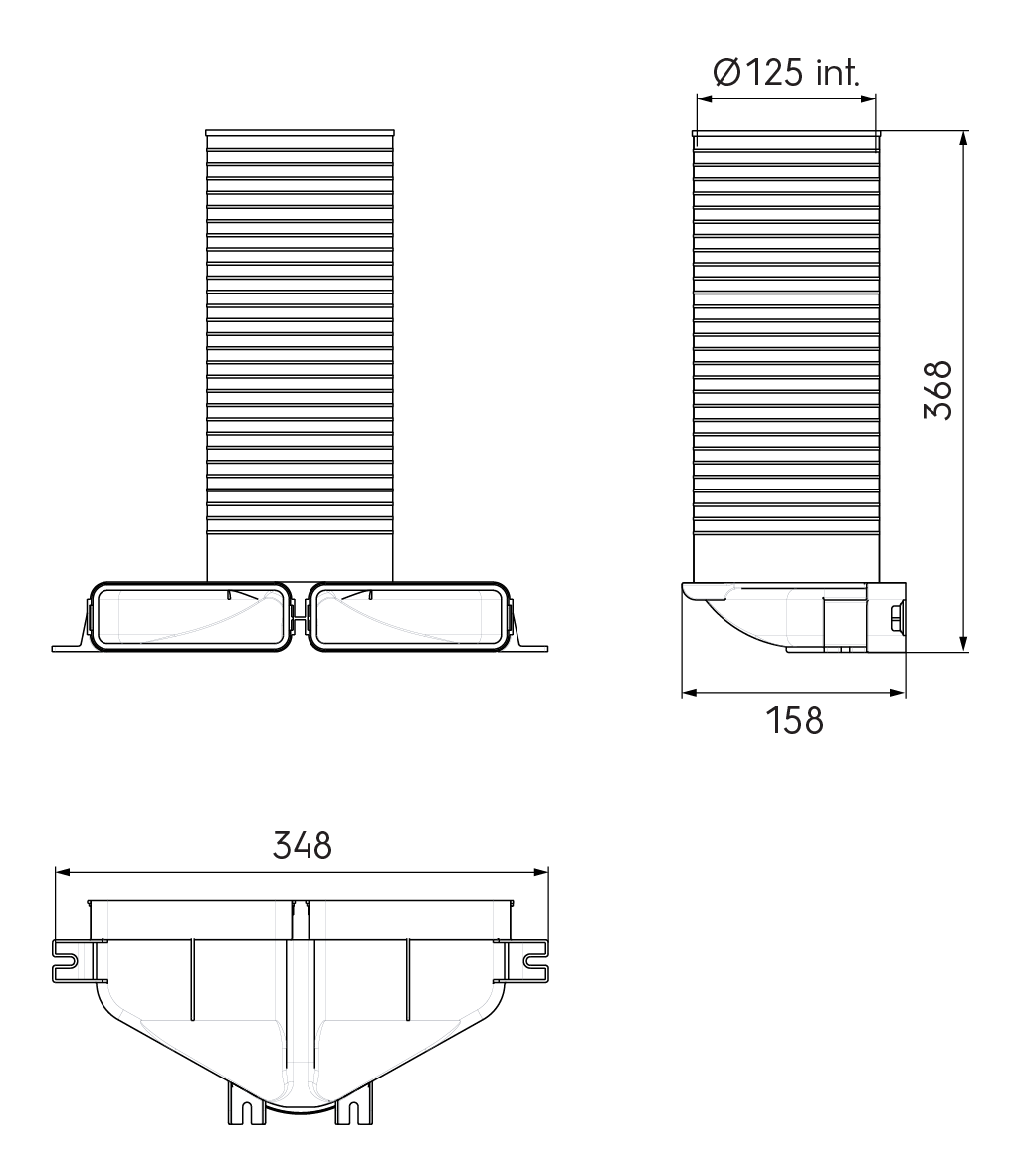 Dimensional drawing – 2x AE45SC Valve Adaptor 125mm 90°