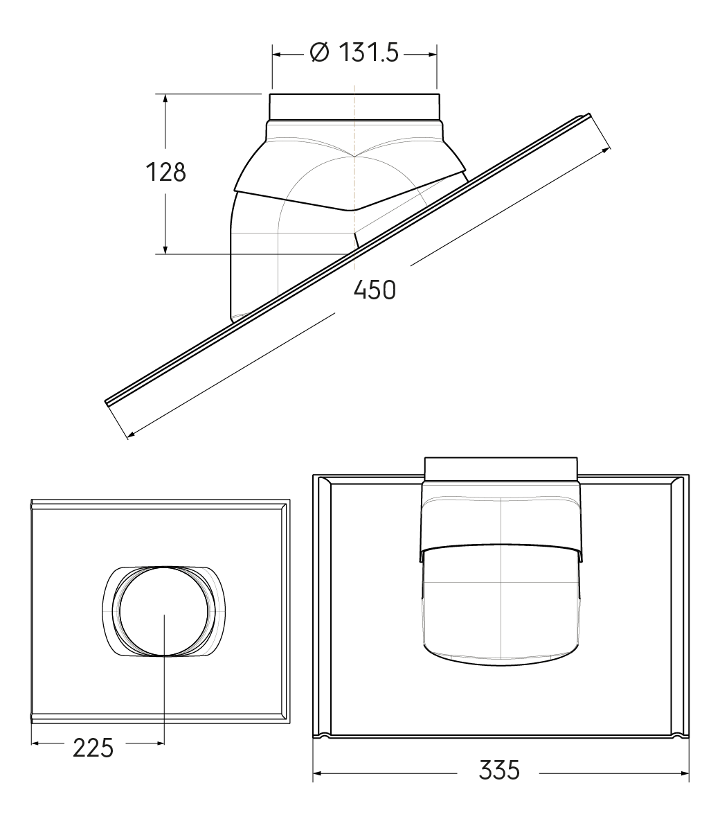 Dimensional drawing - Flashing Universal Slates 25-45° D125mm