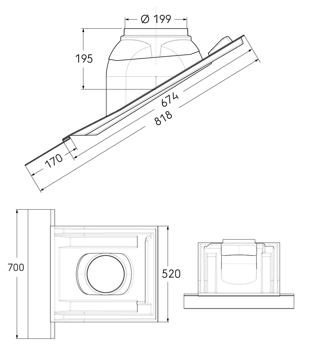 Schéma technique - Solin Ubiflex 35-55° D180