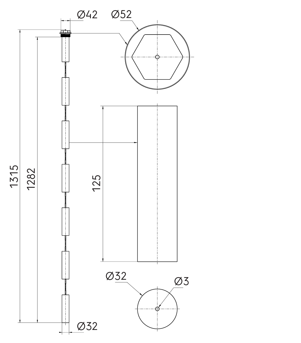Dimensional drawing - Caelio SR 300 HP magnesium anode
