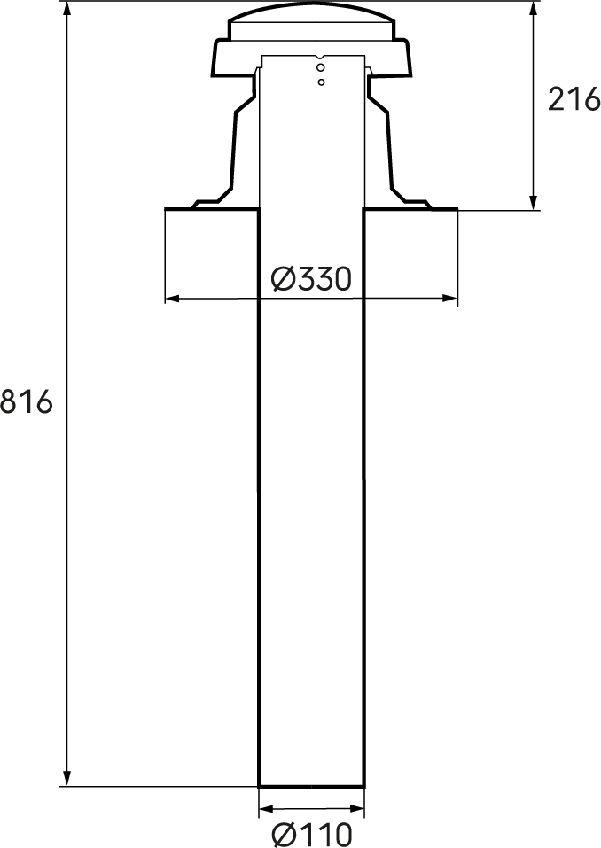 Dimensional drawing - FlatRoofVent Roof Terminal 110