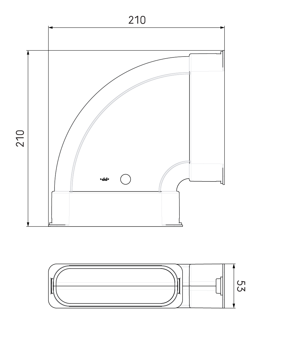 Dimensional drawing – AE45SC Horizontal Bend 90°