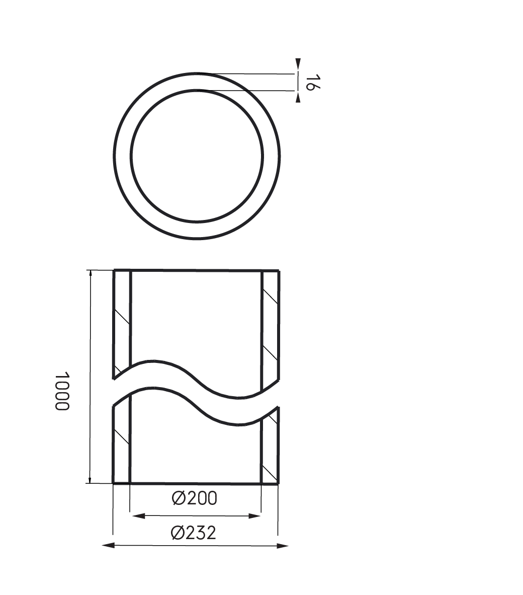 Dimensional Drawing - Aerfoam duct 200x1000mm