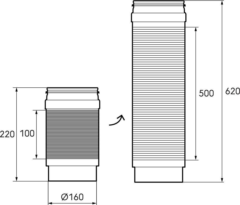 Schéma - Raccord flexible mâle/femelle pour sorties de toit D160mm