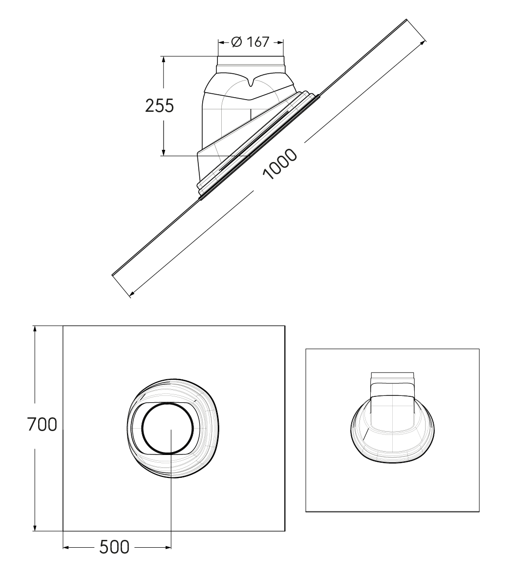 Schéma technique - Solin Ubiflex 35-55° D160
