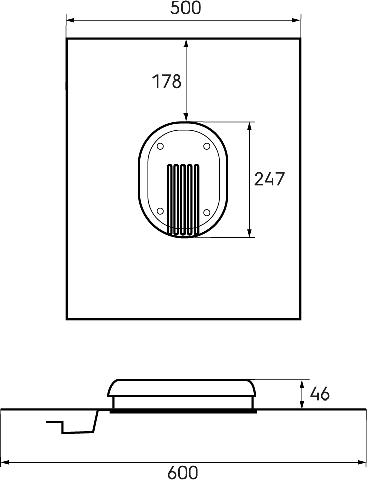 Dimensional drawing - Flashing Universal Ubiflex Solar PV Cable Entry