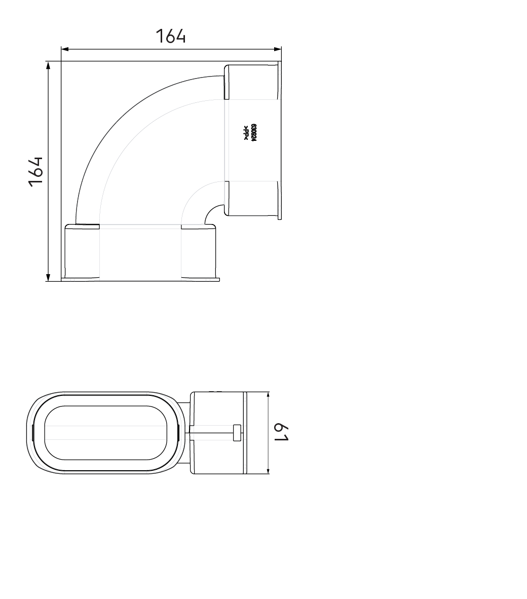 Dimensional drawing – AE35SC Horizontal Bend 90°
