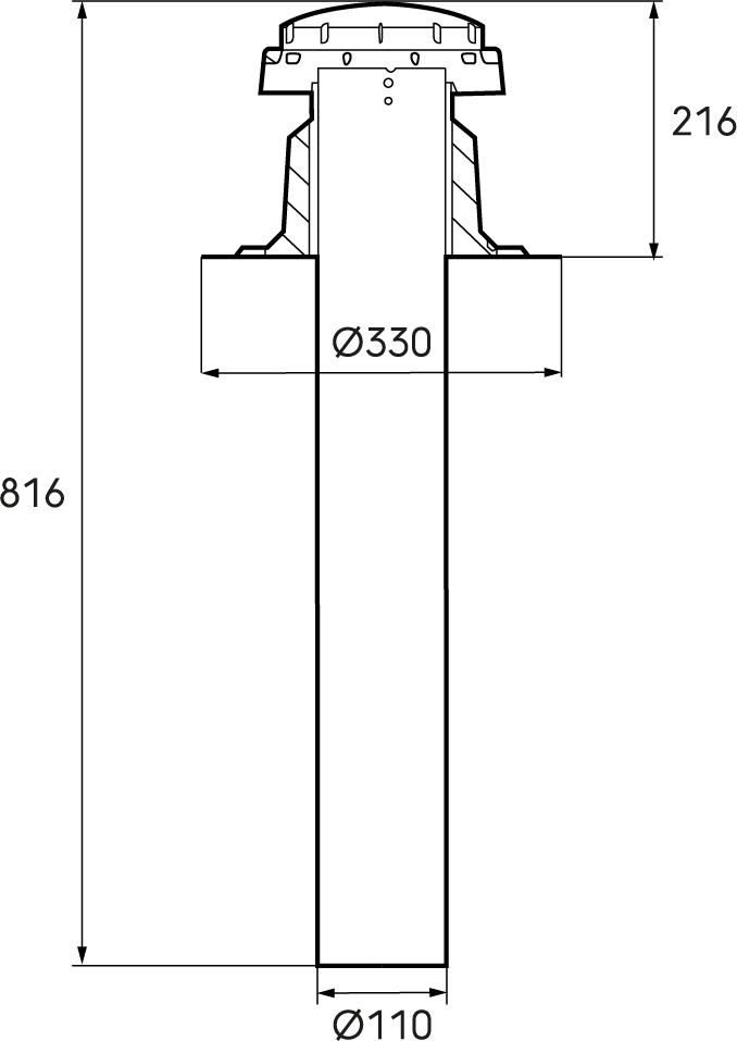 Dimensional drawing - FlatRoofVent Roof Terminal Insulated 110