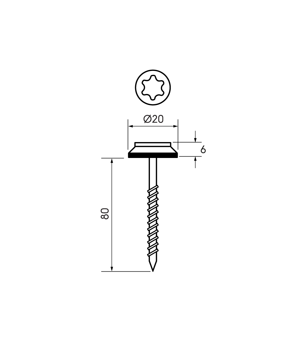 Schéma technique - Vis inox L80