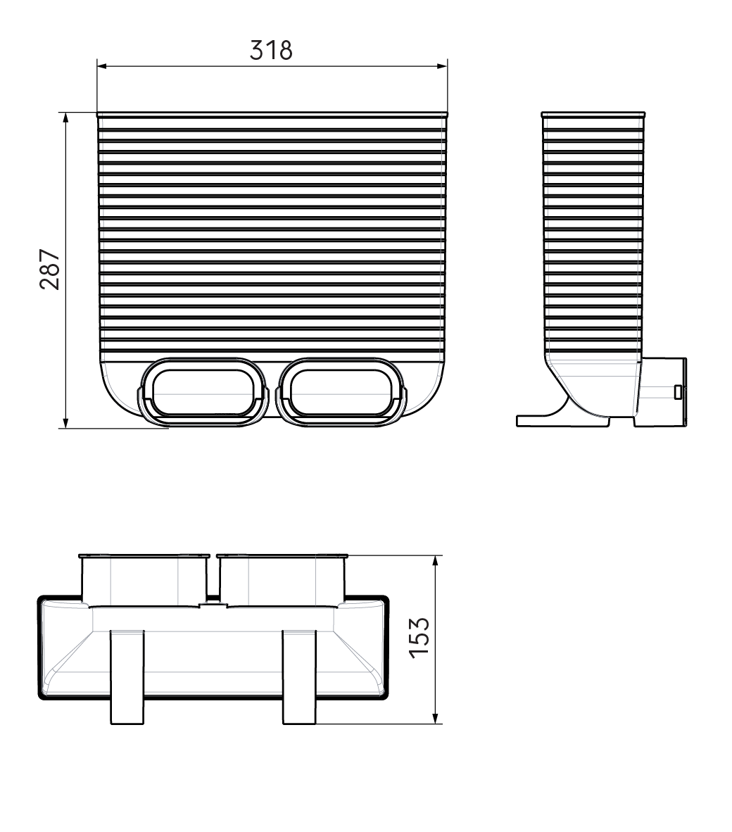 Dimensional drawing – AE35SC Floor Grille Adaptor
