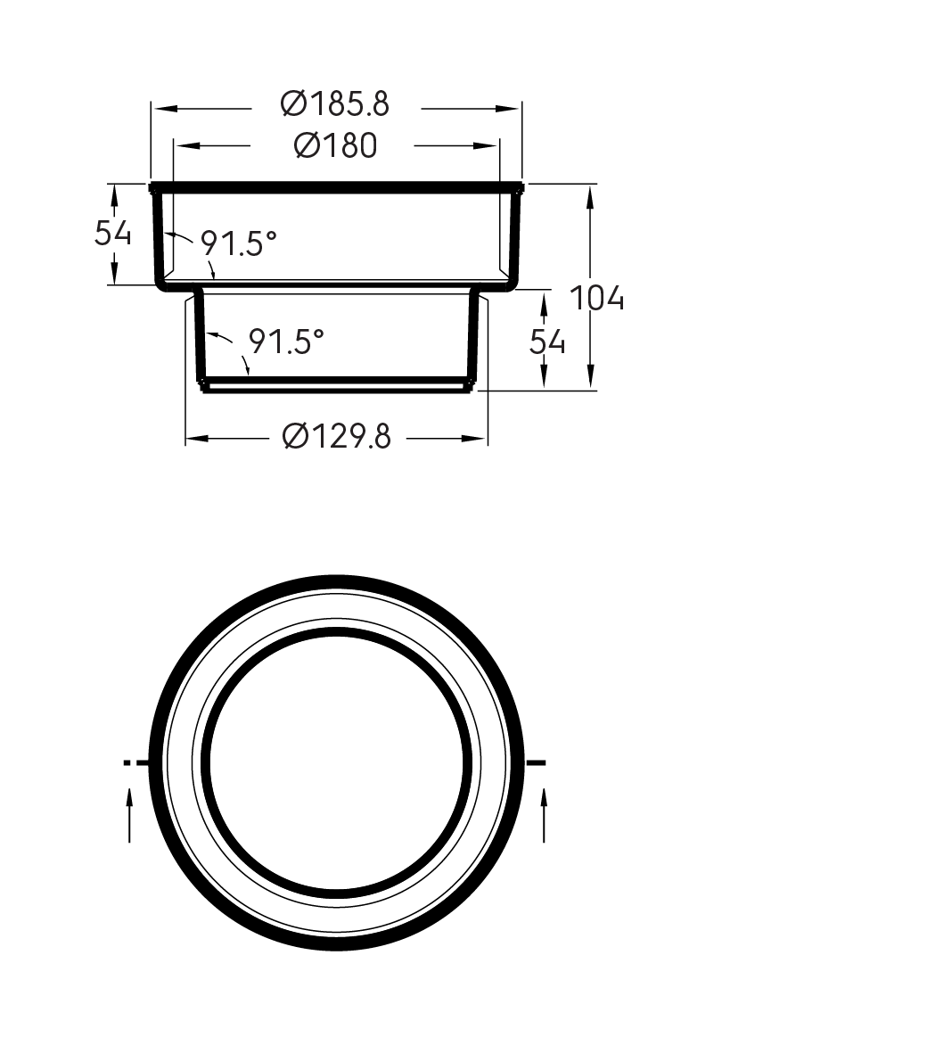 Dimensional Drawing - Aerfoam Adaptor 150 (F) - 125 (M)