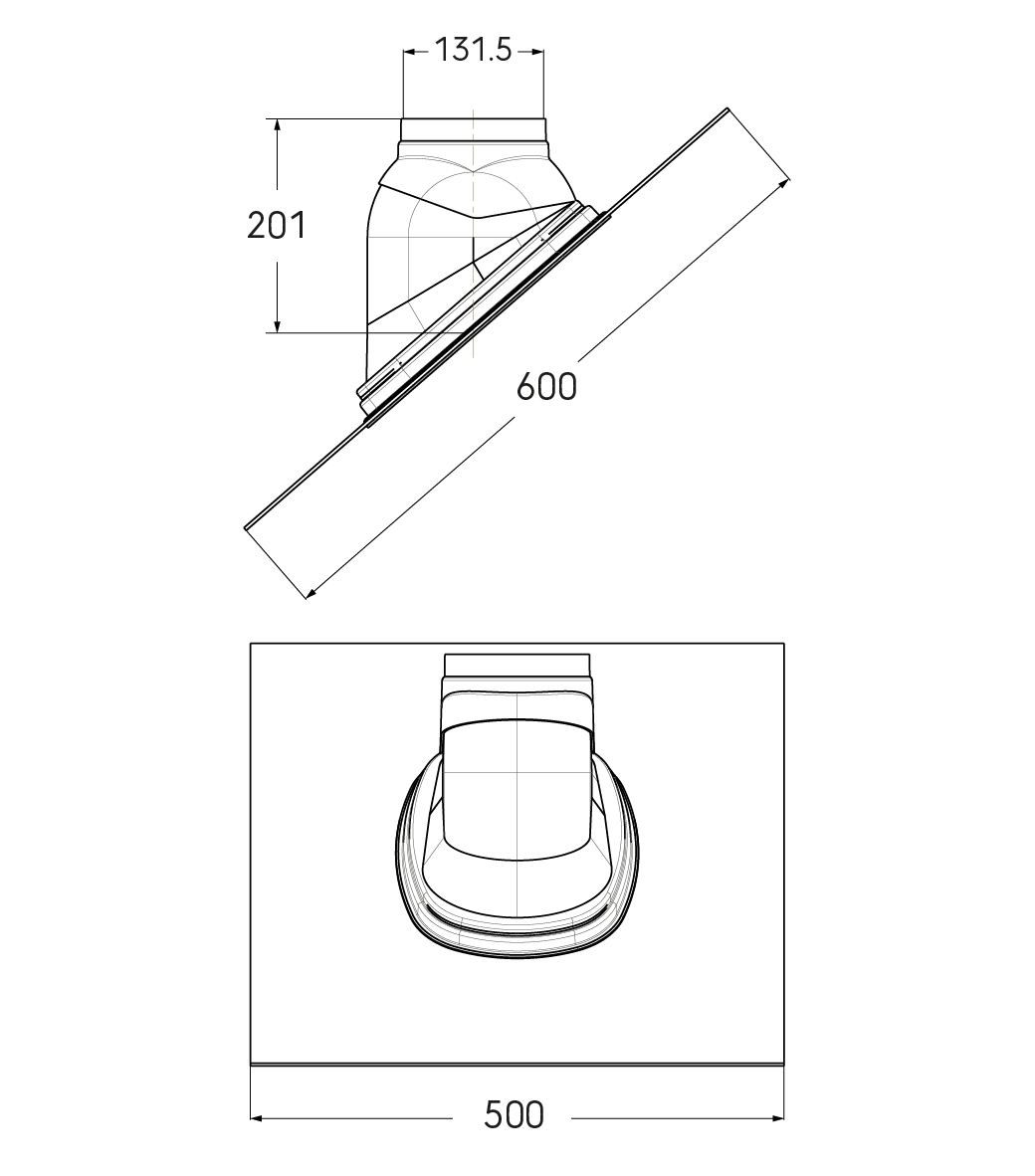 Schéma technique - Solin Ubif 80/125 noir 35-55°