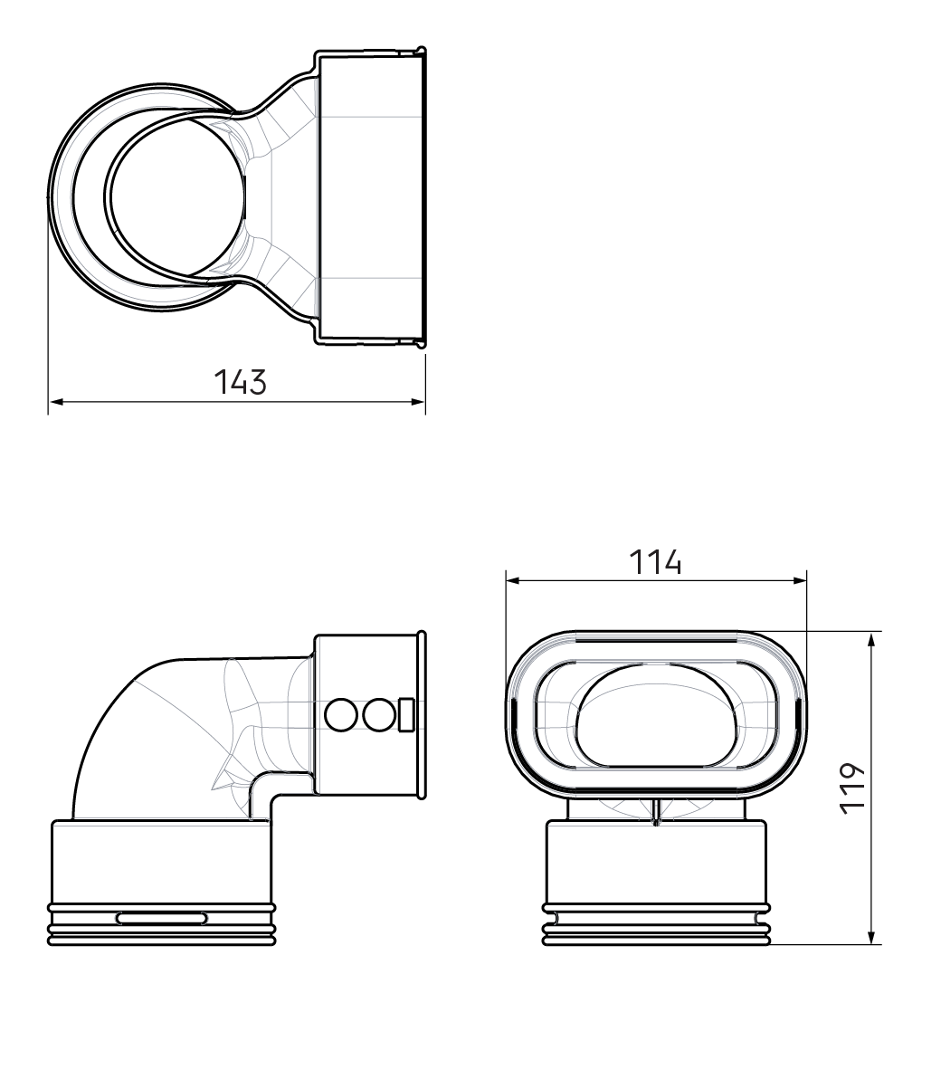 Dimensional drawing – AE34C - AE35SC Adaptor 90°