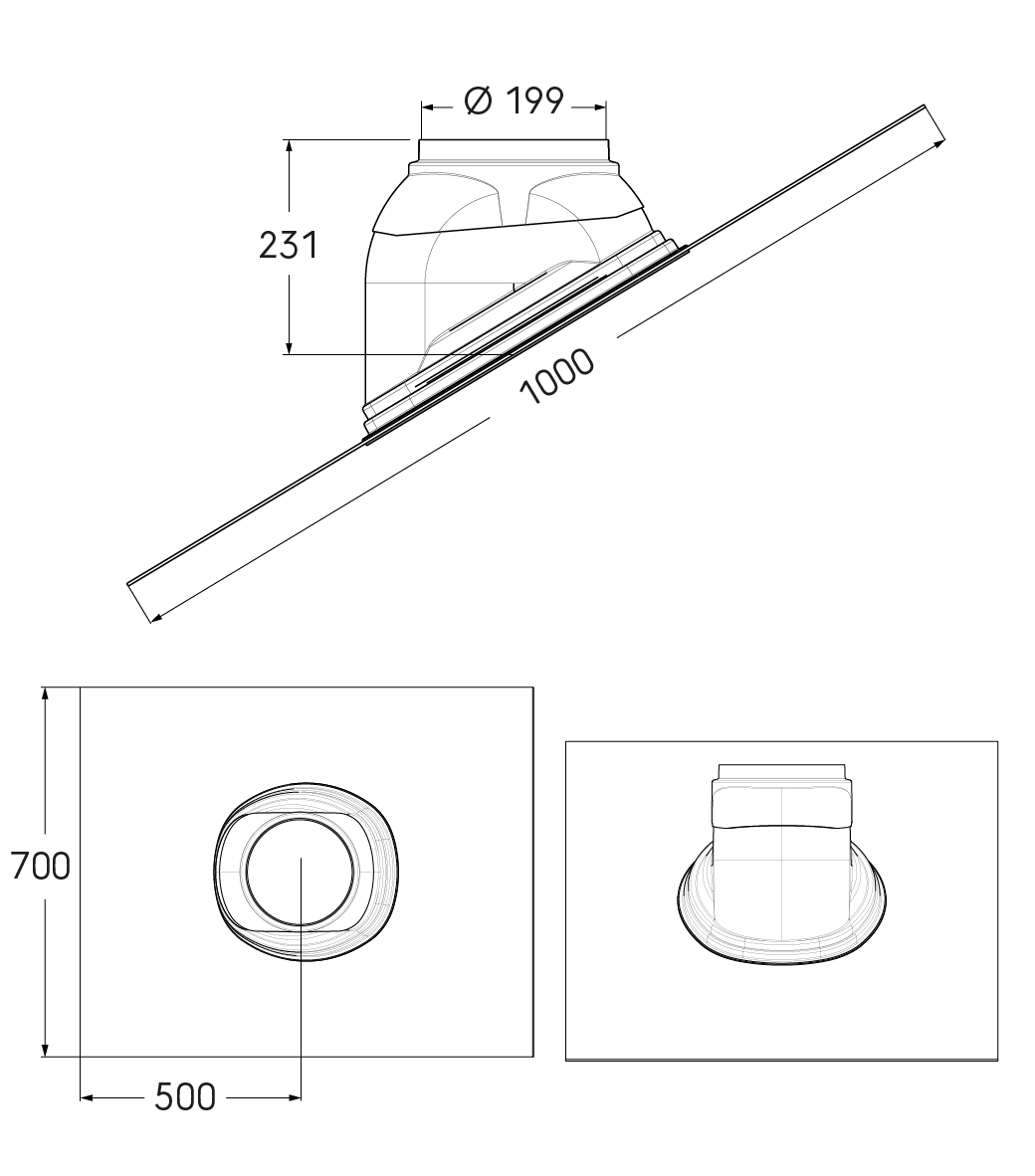 Schéma technique - Solin Ubiflex 25-45° D180