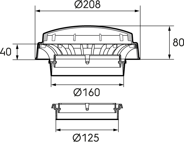 Schéma - Chapeau de ventilation simple D160-125mm