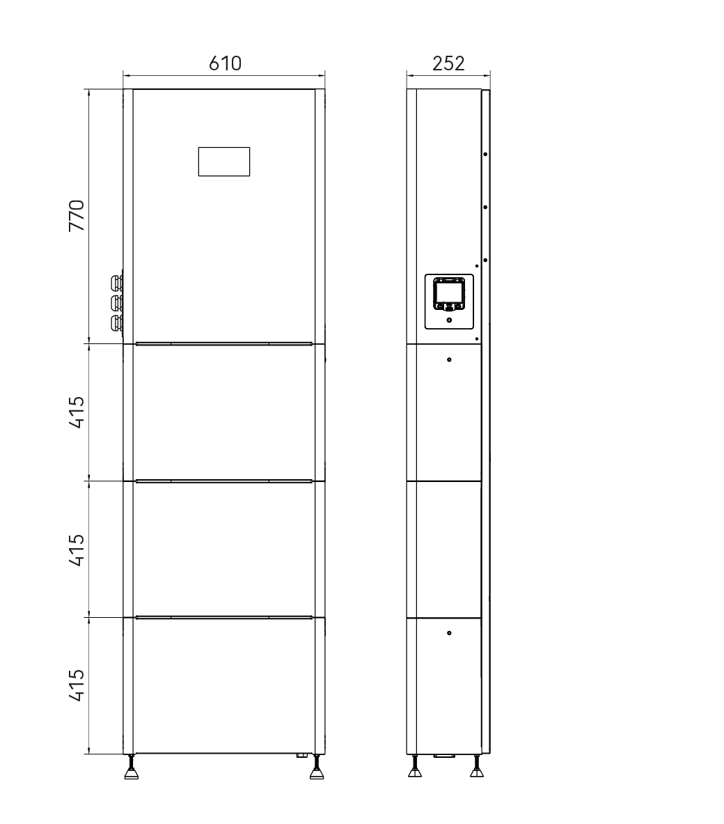 Dimensional drawing - Ubbink Battery Energy Storage System with 3 modules