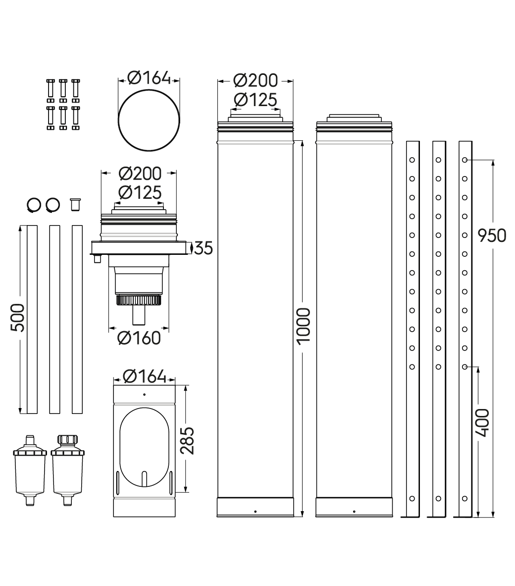 Schéma technique - Kit départ 3CET concentrique D125/200mm 0 Appareil avec support trépied