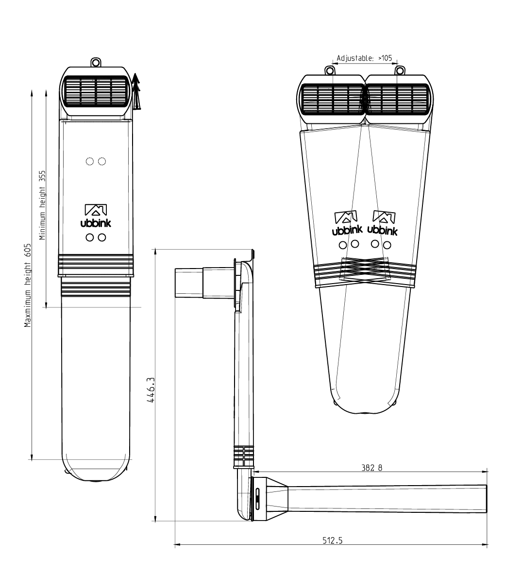 Dimensional drawing – Floor Ventilation Outlet flex rectangular-closed