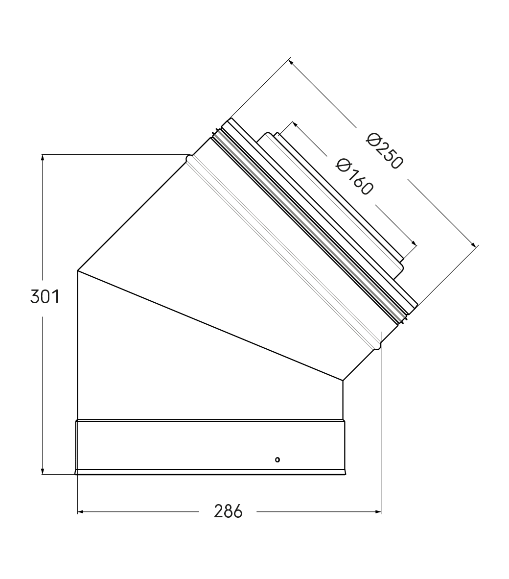Schéma technique - Coude 45° D160/250mm PPtl/métal